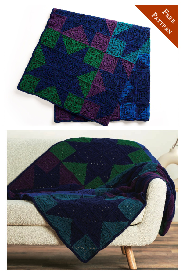 Modern Patchwork Stars Blanket Free Crochet Pattern