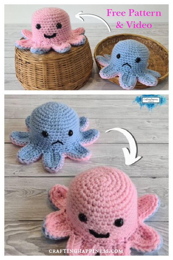 No Sewing Reversible Octopus Free Crochet Pattern and Video Tutorial