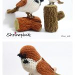 Sparrow Bird and Log Crochet Pattern