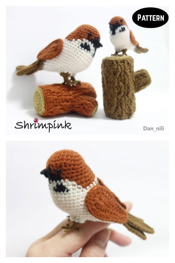 Sparrow Bird and Log Crochet Pattern
