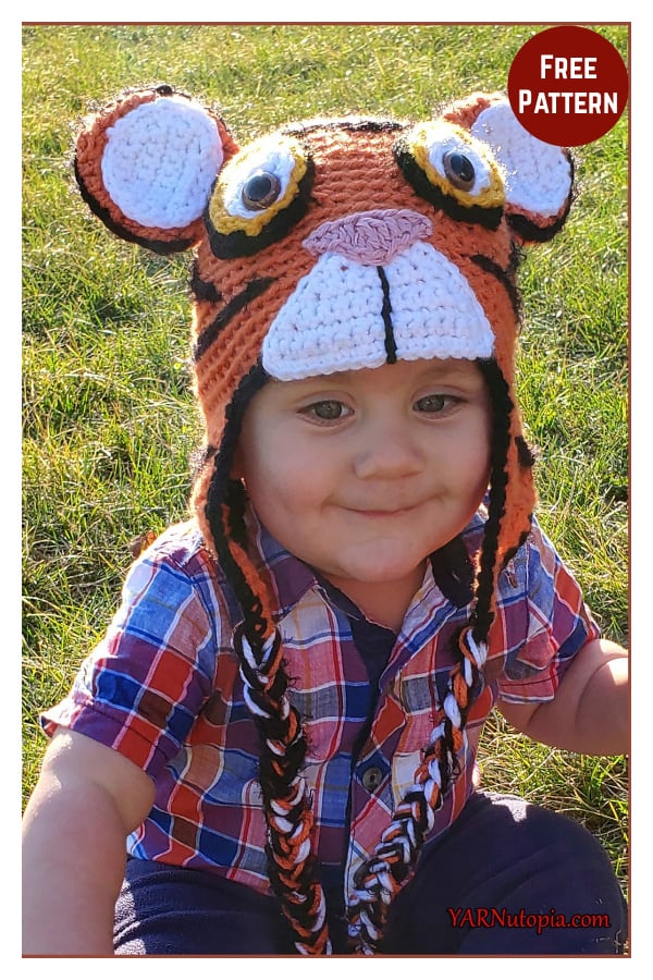 Tiger Hat with Earflaps Free Crochet Pattern
