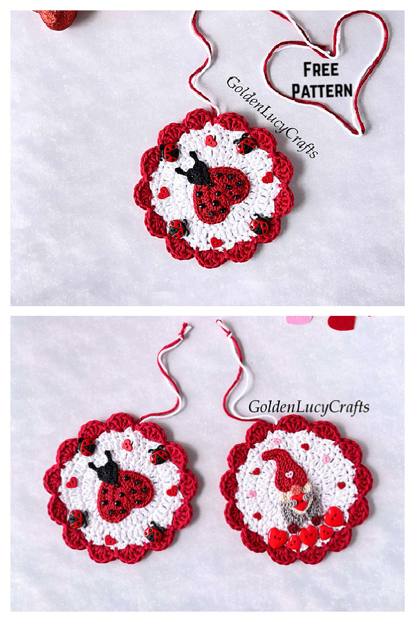 Valentine's Day Ornaments Free Crochet Pattern 