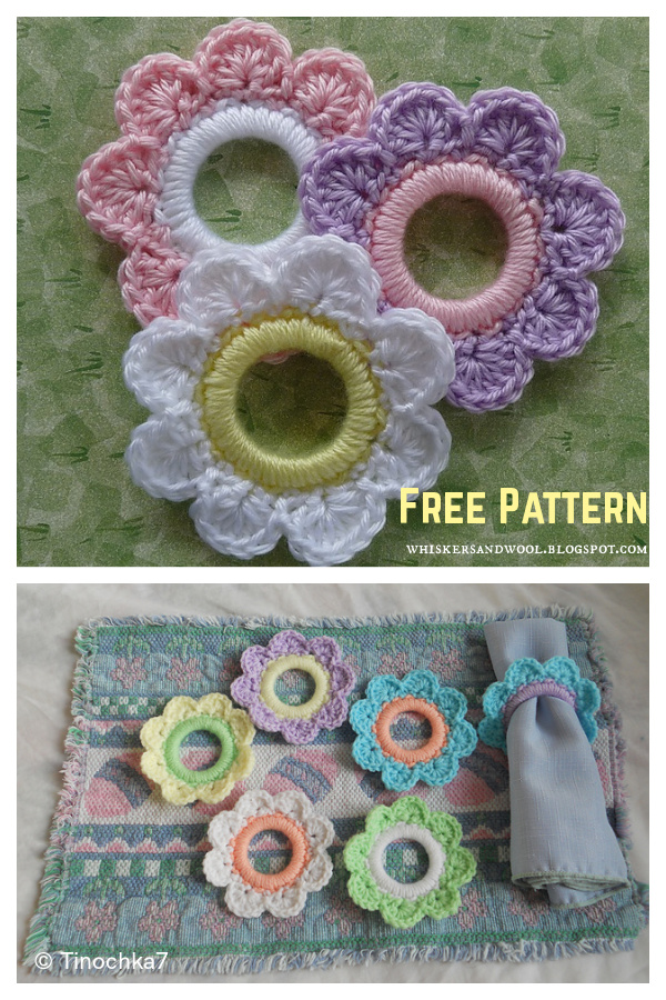Flower Napkin Ring Decoration Free Crochet Pattern 