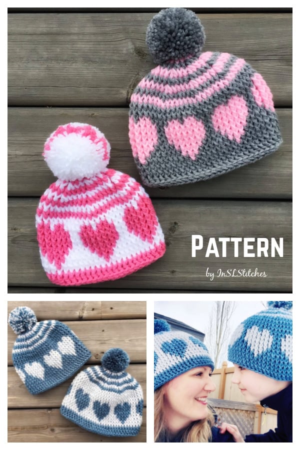 Knit-look Heart Hat Free Crochet Pattern