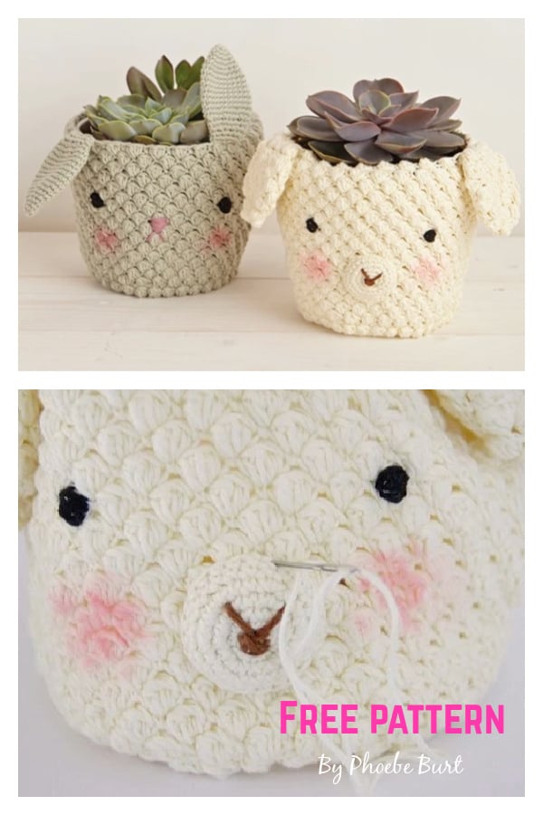 Easter Lamb and Bunny Plant Pot Cover Free Crochet Patterns