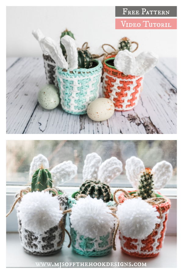 Mosaic Easter Pot Cover Free Crochet Pattern and Video Tutorial