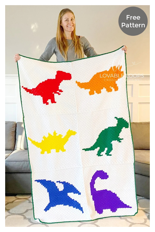 C2C Dinosaur Blanket Free Crochet Pattern