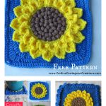 Crocodile Stitch Sunflower Square Free Crochet Pattern