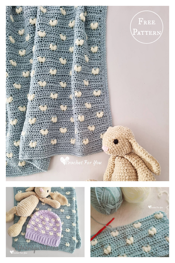 Puff Hearts Baby Blanket Free Crochet Pattern