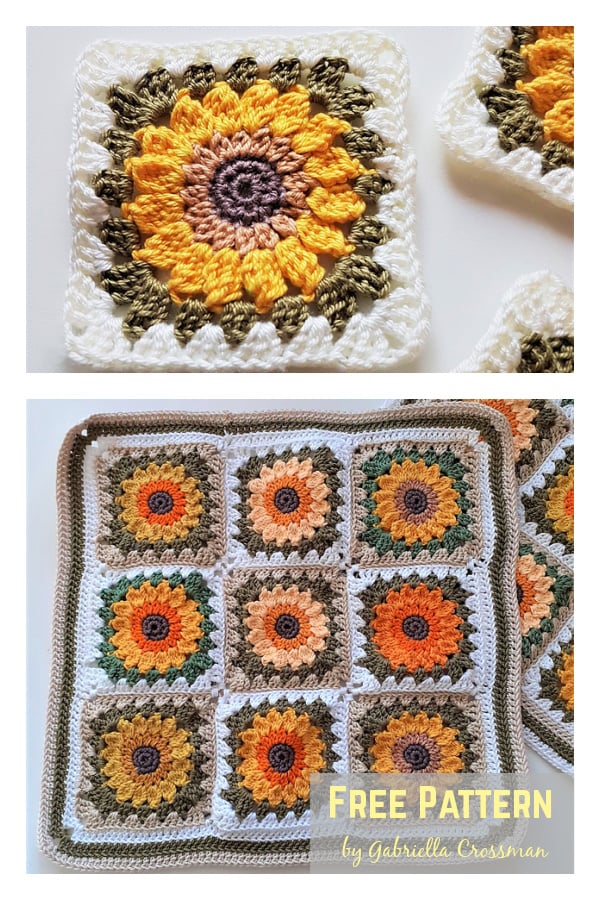 Sunflower Granny Square Free Crochet Pattern 