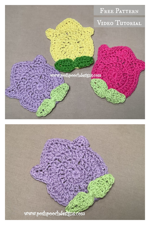 Tulip Coasters Free Crochet Pattern and Video Tutorial
