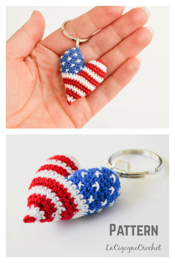 American Flag Inspired Heart Keychain Crochet Pattern