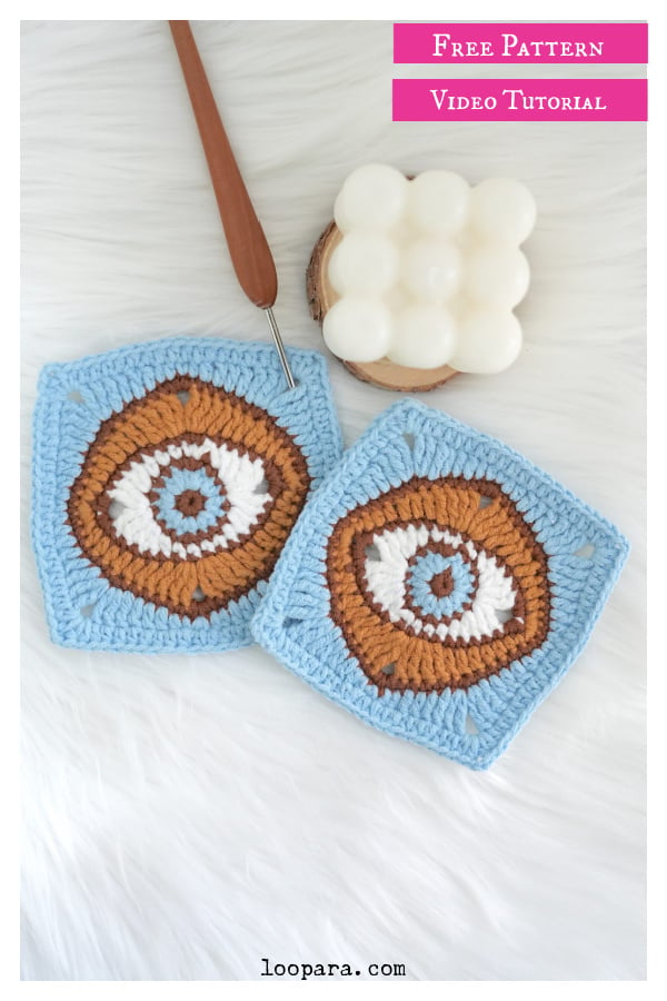 Evil Eye Granny Square Free Crochet Pattern and Video Tutorial