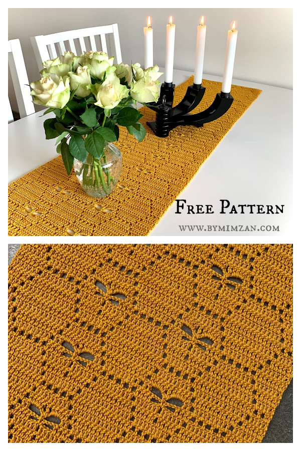Fiery Dragonflies Table Runner Free Crochet Pattern