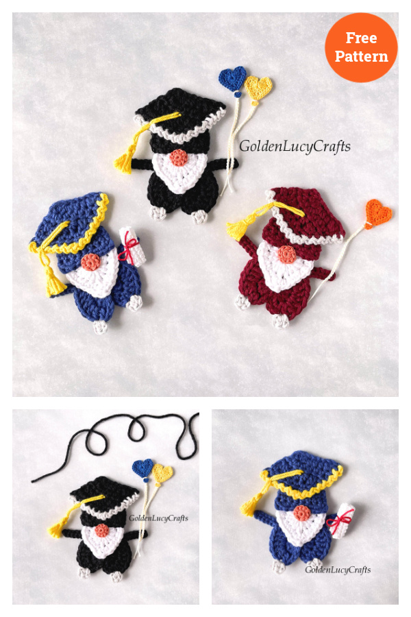 Graduation Gnome Applique Free Crochet Pattern