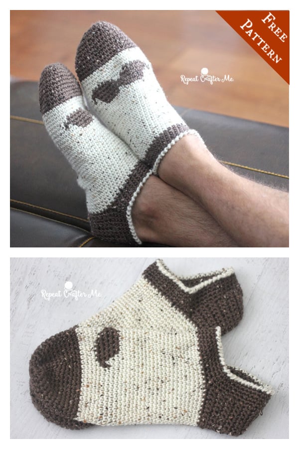 Mustache Slipper Socks for Men Free Crochet Pattern