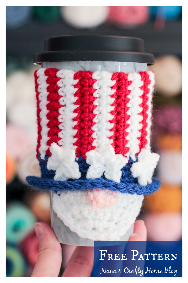 Patriotic Gnome Cup Cozy Free Crochet Pattern