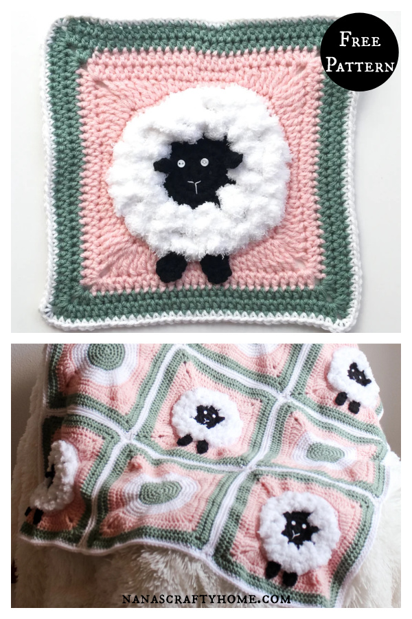 Sheep Lamb Granny Square Blanket Free Crochet Pattern