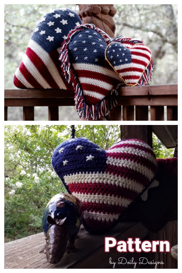 Small American Flag Heart Pillow Crochet Pattern