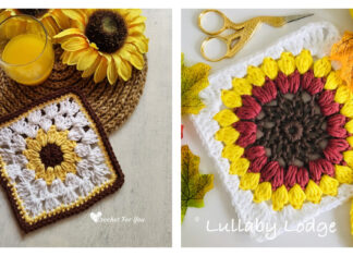 Sunflower Granny Square Free Crochet Patterns