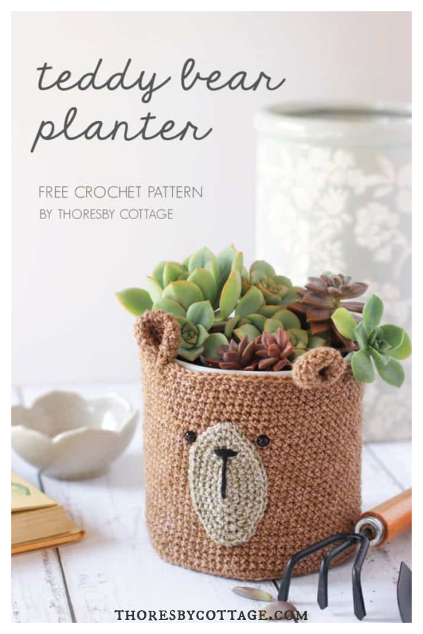 Teddy Bear Planter Pot Cozy Free Crochet Pattern