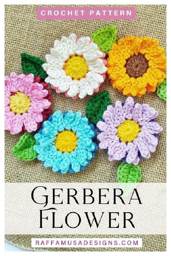 Gerbera Flower Applique Free Crochet Pattern