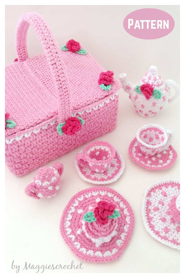 Polka Dot Tea Set With Picnic Basket Crochet Pattern