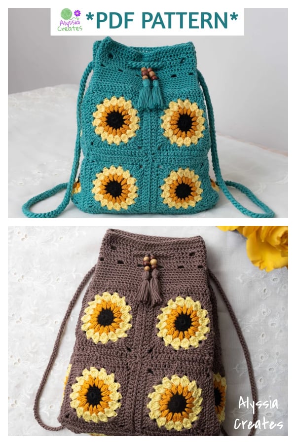 Sunflower Drawstring Backpack Crochet Pattern