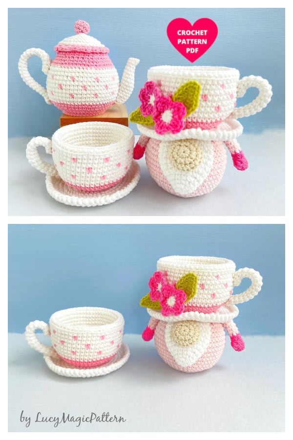 Tea cup Gnome with Teapot Crochet Pattern