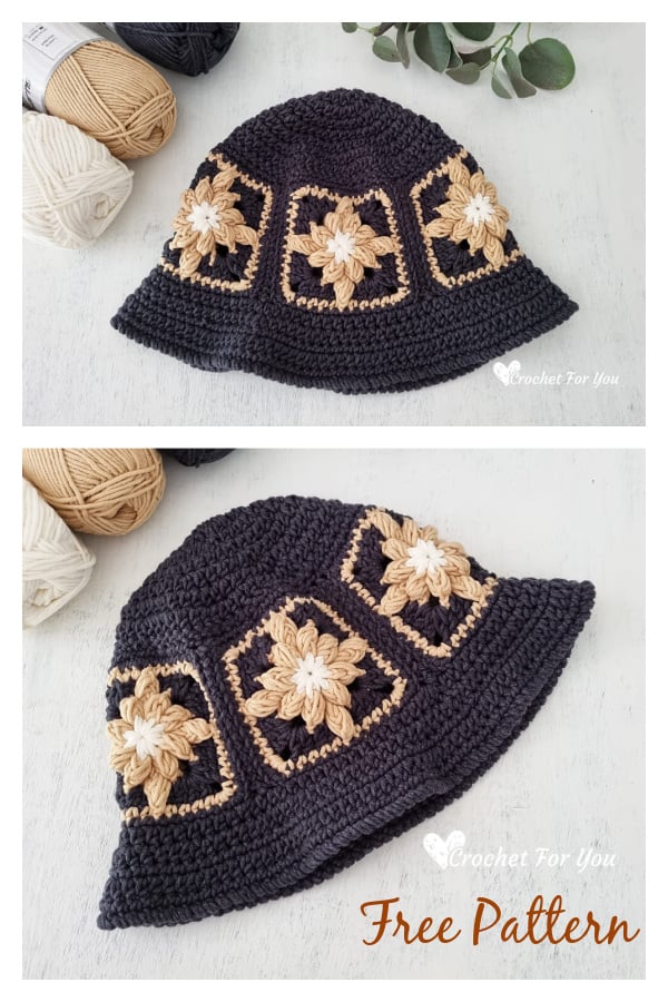 Bobble Granny Square Bucket Hat Free Crochet Pattern