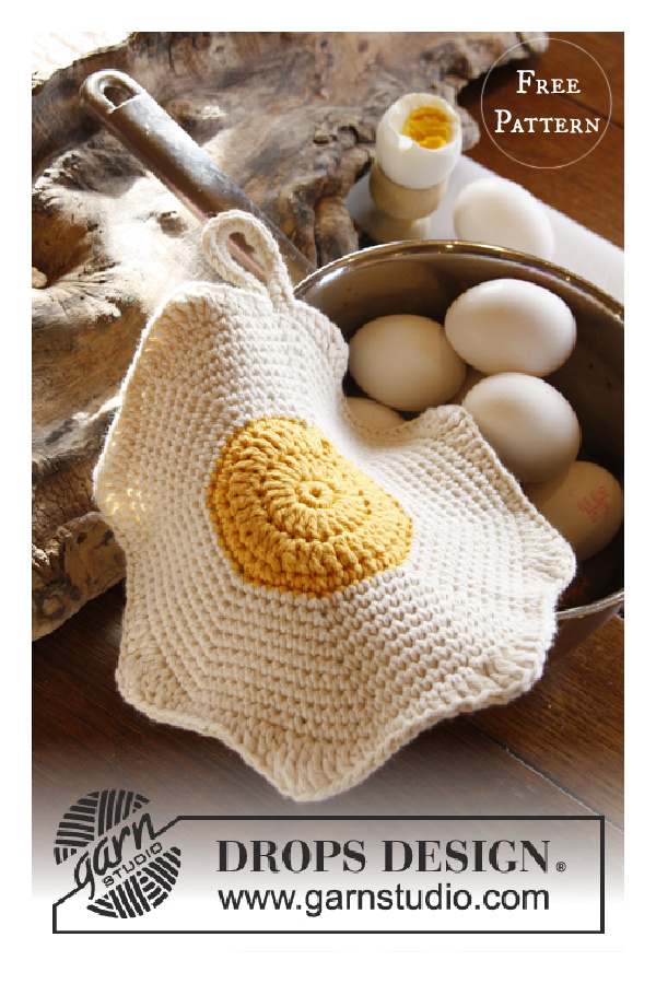 Fried Egg Pot Holder Free Crochet Pattern