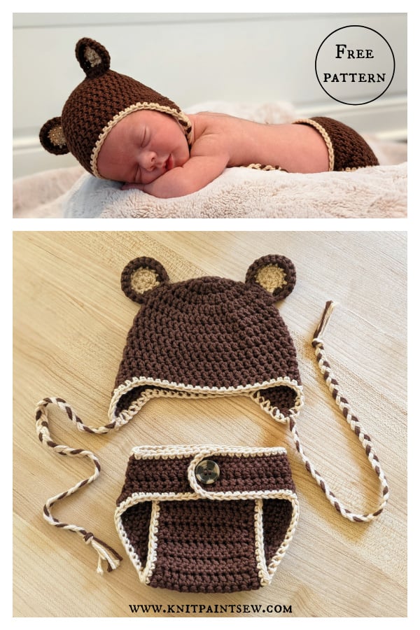 Newborn Teddy Bear Hat and Diaper Cover Crochet Pattern