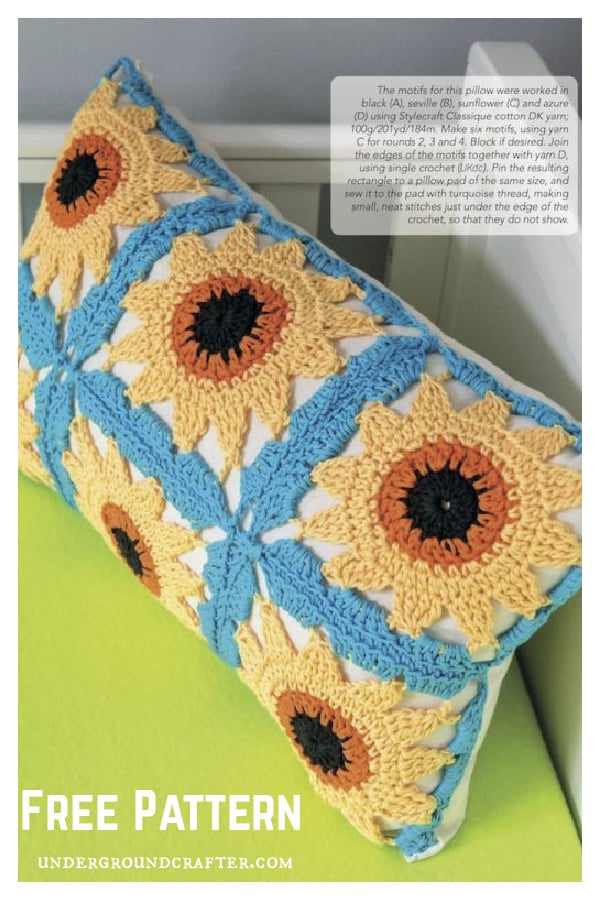 Sunflower Motif Pillow Free Crochet Pattern