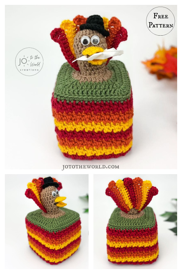 Thanksgiving Turkey Tissue Box Cover Free Crochet Pattern