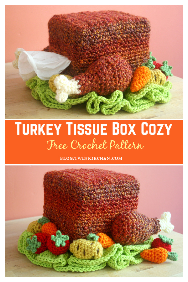 Thanksgiving Turkey Tissue Box Cozy with Roasted Veggies Free Crochet Pattern