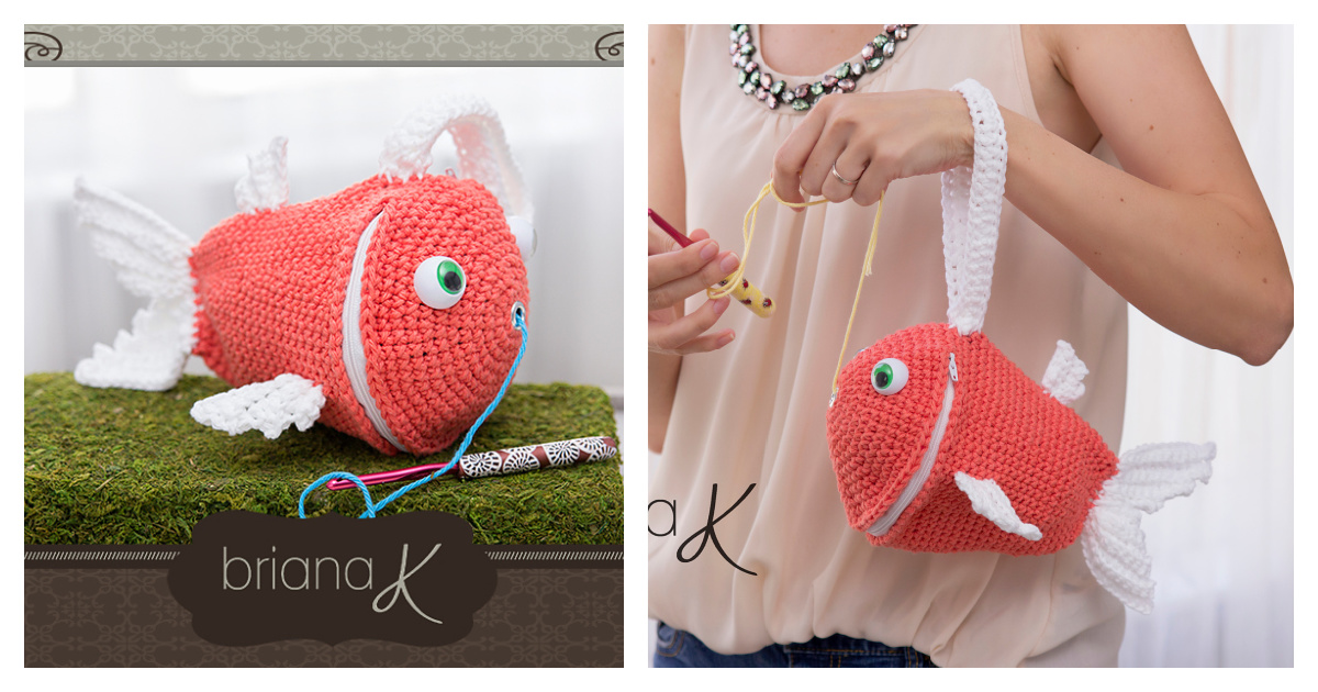New Patterns & Supplies - Fish Wristlet Yarn Holder Bag Crochet