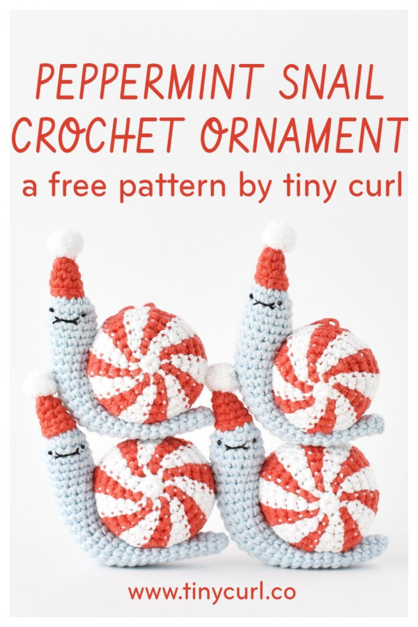 Peppermint Party Snail Christmas Ornament Free Crochet Pattern