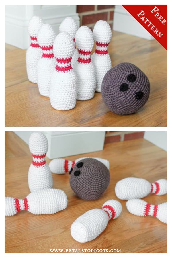 Bowling Pin and Ball Set Free Crochet Pattern