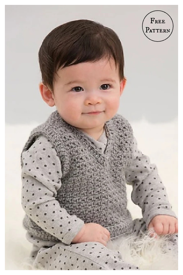 Easy V-neck Baby Sweater Vest Free Crochet Pattern 