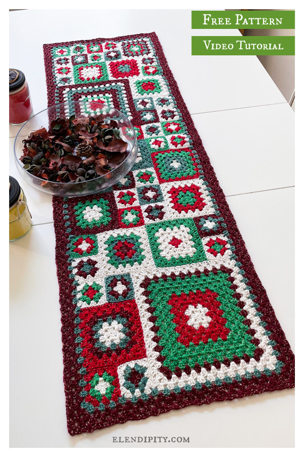 Granny Square Table Runner Free Crochet Pattern and Video Tutorial