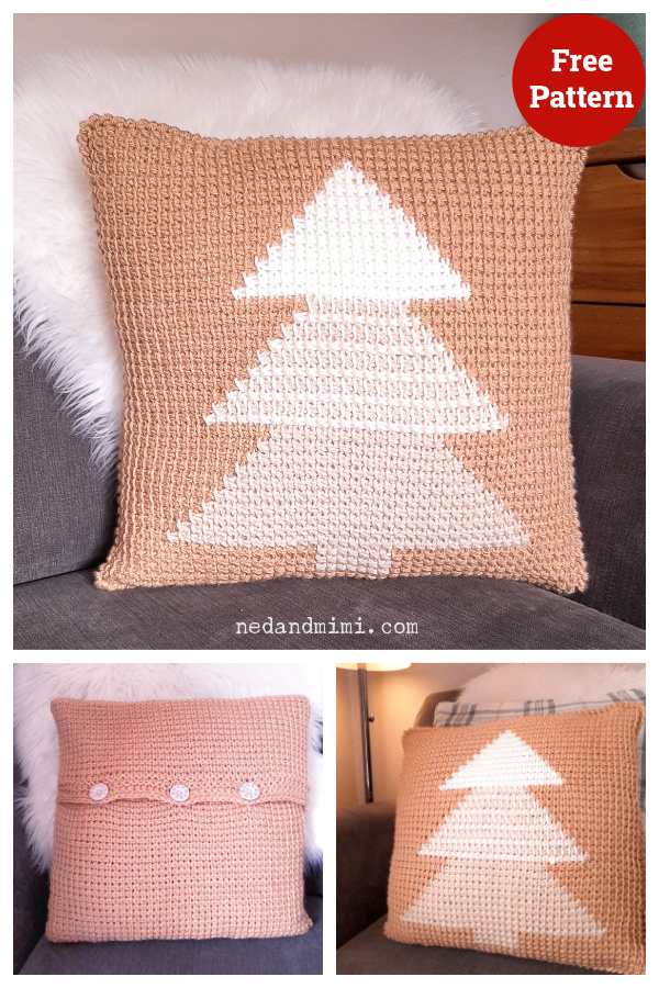 Tunisian Christmas Tree Pillow Free Crochet Pattern