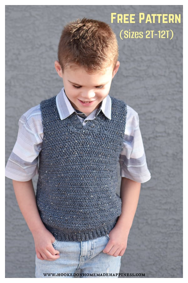 V-neck Kid's Sweater Vest Free Crochet Pattern 