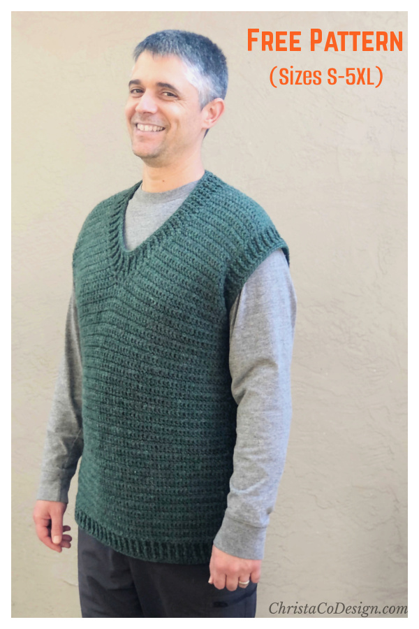 V-neck Men's Sweater Vest Free Crochet Pattern