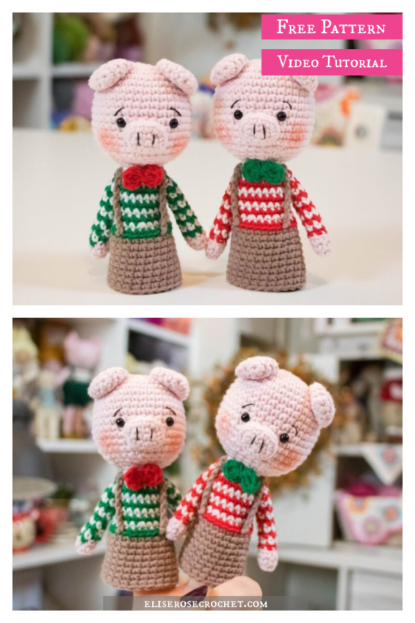 Christmas Amigurumi Pig Finger Puppet Free Crochet Pattern and Video Tutorial