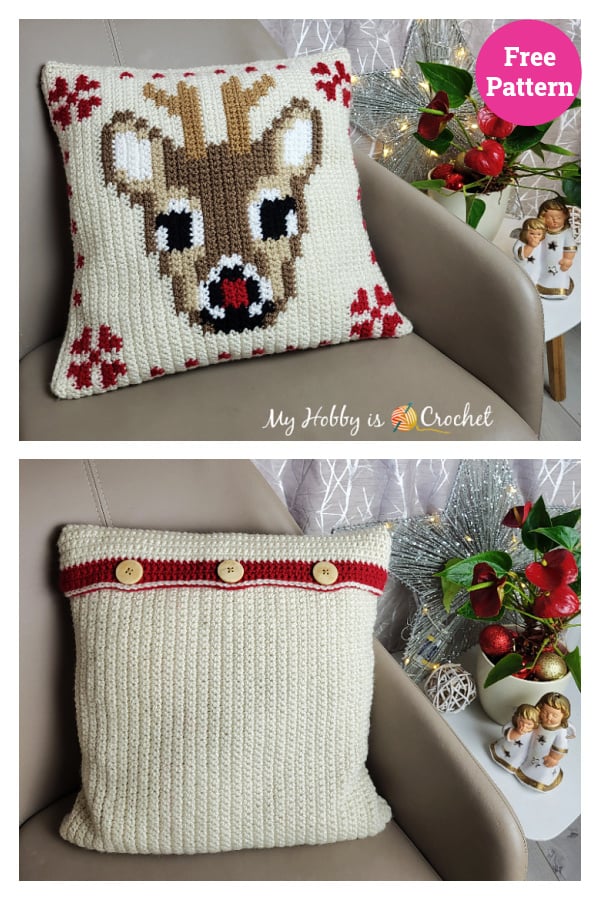 Christmas Deer Pillow Cover Free Crochet Pattern