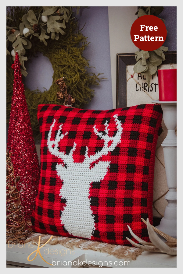Farmhouse Plaid Deer Pillow Cover Free Crochet Pattern