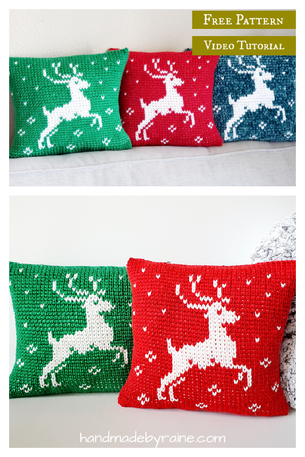 Reindeer Pillow Free Crochet Pattern and Video Tutorial