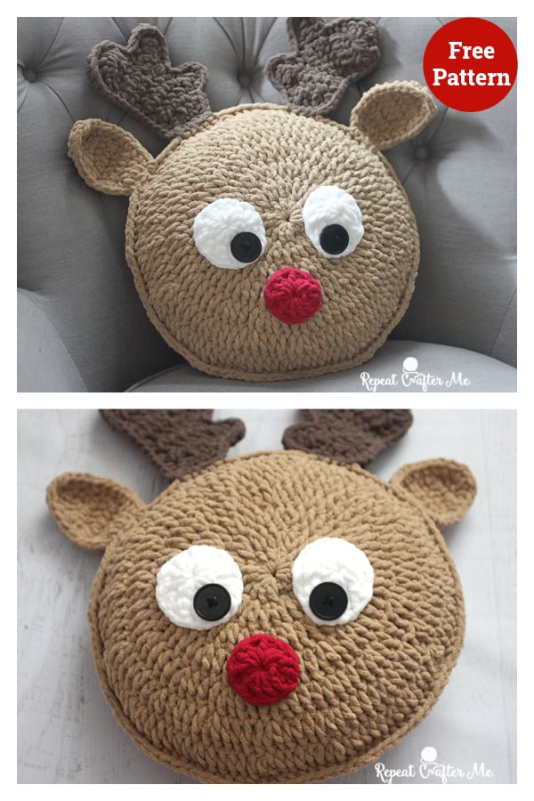 Rudolph Pillow Free Crochet Pattern