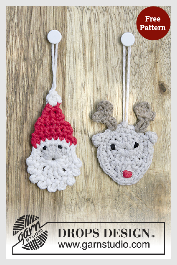 Santa and Reindeer Christmas Gift Tag Free Crochet Pattern