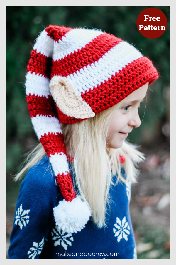 Santa's Helper Elf Hat with Ears Free Crochet Pattern